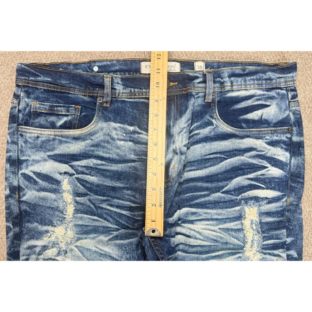 Evolution In Design Men's Distressed Slim Fit‎ 5 Pocket Denim Jeans Size 38x34